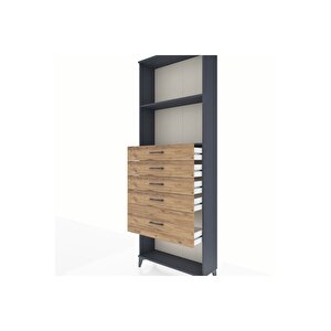 Arges Dolap 2 Raflı 5 Çekmeceli 88x30x243 Antrasit-çam