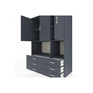 Kronos Dolap 6 Raflı 6 Çekmeceli 3 Kapaklı 132x59x195 Antrasit-antrasit/antrasit