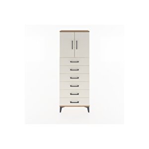 Arges Dolap 2 Raflı 6 Çekmeceli 2 Kapaklı 60x30x163 Çam-aytaşı