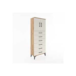 Arges Dolap 2 Raflı 6 Çekmeceli 2 Kapaklı 60x30x163 Çam-aytaşı