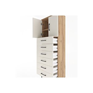 Arges Dolap 2 Raflı 6 Çekmeceli 2 Kapaklı 60x30x163 Çam-aytaşı
