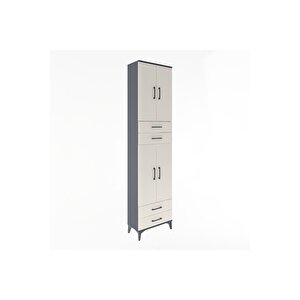 Arges Dolap 3 Raflı 4 Çekmeceli 4 Kapaklı 60x30x243 Antrasit-aytaşı