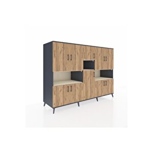 Kronos Dolap 14 Raflı 10 Kapaklı 220x59x163 Antrasit-çam/aytaşı