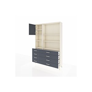 Arges Gardrop 7 Raflı 8 Çekmeceli Tek Kapaklı  132x30x195 Aytaşı-antrasit