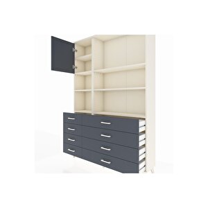 Arges Gardrop 7 Raflı 8 Çekmeceli Tek Kapaklı  132x30x195 Aytaşı-antrasit