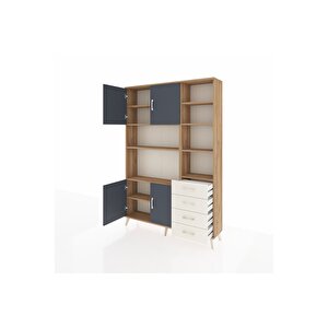 Arges Dolap 9 Raflı 4 Çekmeceli 4 Kapaklı 132x30x195 Çam-antrasit/aytaşı