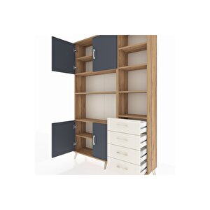 Arges Dolap 9 Raflı 4 Çekmeceli 4 Kapaklı 132x30x195 Çam-antrasit/aytaşı