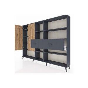 Arges Dolap 10 Raflı 2 Çekmeceli 2 Kapaklı 220x30x163 Antrasit-çam/antrasit