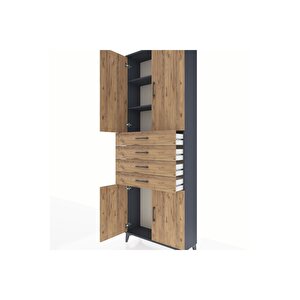 Arges Dolap 3 Raflı 4 Çekmeceli 4 Kapaklı 88x30x243 Antrasit-çam