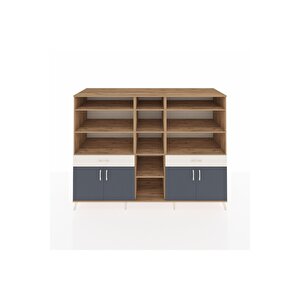 Kronos Dolap 12 Raflı 2 Çekmeceli 4 Kapaklı 220x59x163 Çam-antrasit/aytaşı