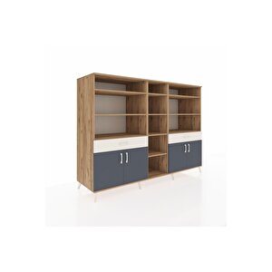 Kronos Dolap 12 Raflı 2 Çekmeceli 4 Kapaklı 220x59x163 Çam-antrasit/aytaşı