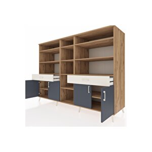 Kronos Dolap 12 Raflı 2 Çekmeceli 4 Kapaklı 220x59x163 Çam-antrasit/aytaşı