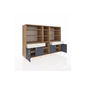 Kronos Dolap 12 Raflı 2 Çekmeceli 4 Kapaklı 220x59x163 Çam-antrasit/aytaşı