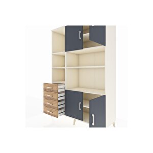 Hyperion Dolap 8 Raflı 4 Çekmeceli 4 Kapaklı 132x44x195 Aytaşı-antrasit/çam