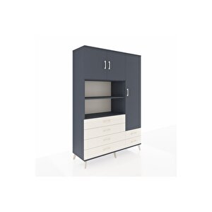 Hyperion Dolap 9 Raflı 6 Çekmeceli 3 Kapaklı 132x44x195 Antrasit-antrasit/aytaşı