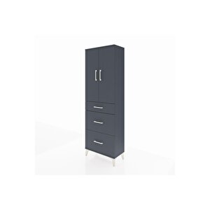Arges Dolap 3 Raflı 3 Çekmeceli 2 Kapaklı 60x30x182 Antrasit-antrasit