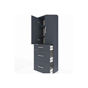 Arges Dolap 3 Raflı 3 Çekmeceli 2 Kapaklı 60x30x182 Antrasit-antrasit