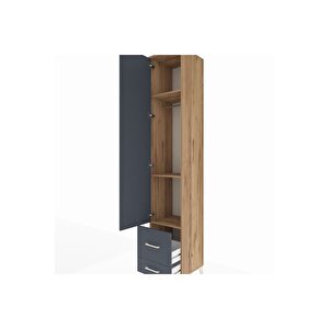 Hyperion Dolap 3 Raflı 2 Çekmeceli Tek Askılı 44x44x243 Çam-antrasit