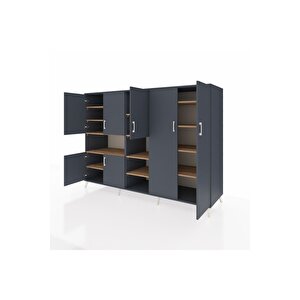 Kronos Dolap 13 Raflı 7 Kapaklı 220x59x163 Antrasit-antrasit/çam