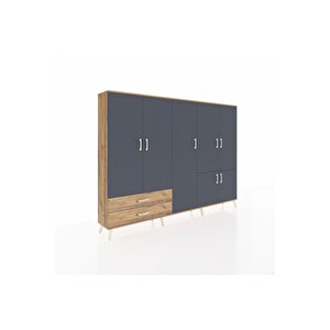 Arges Dolap 12 Raflı 2 Çekmeceli 7 Kapaklı 220x30x163 Çam-antrasit/çam