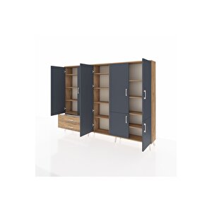 Arges Dolap 12 Raflı 2 Çekmeceli 7 Kapaklı 220x30x163 Çam-antrasit/çam