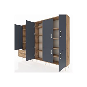 Arges Dolap 12 Raflı 2 Çekmeceli 7 Kapaklı 220x30x163 Çam-antrasit/çam