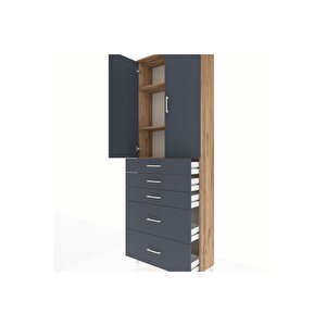 Arges Dolap 3 Raflı 5 Çekmeceli 2 Kapaklı 88x30x243 Çam-antrasit