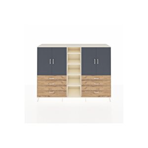 Hyperion Dolap 10 Raflı 6 Çekmeceli 4 Kapaklı 220x44x163 Aytaşı-antrasit/çam