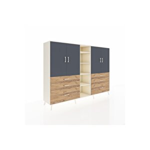 Hyperion Dolap 10 Raflı 6 Çekmeceli 4 Kapaklı 220x44x163 Aytaşı-antrasit/çam