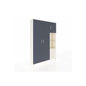 Arges Dolap 5 Raflı 3 Çekmeceli Tek Askılı 132x30x195 Aytaşı-antrasit/aytaşı