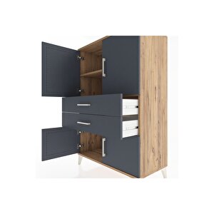 Hyperion Dolap 2 Raflı 2 Çekmeceli 4 Kapaklı 88x44x134 Çam-antrasit