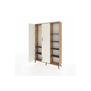 Arges Dolap 6 Raflı 4 Kapaklı Tek Askılı 132x30x195 Çam-aytaşı/antrasit