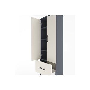 Arges Dolap 4 Raflı Tek Çekmeceli 2 Kapaklı 60x30x163 Antrasit-aytaşı