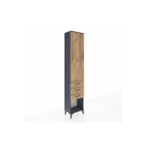 Arges Dolap 3 Raflı 3 Çekmeceli Tek Kapaklı 44x30x221 Antrasit-çam