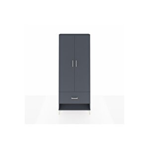 Arges Dolap 4 Raflı Tek Çekmeceli 2 Kapaklı 88x30x221 Antrasit-antrasit