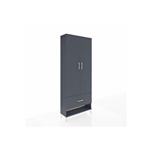 Arges Dolap 4 Raflı Tek Çekmeceli 2 Kapaklı 88x30x221 Antrasit-antrasit