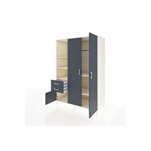 Kronos Dolap 5 Raflı 2 Çekmeceli Tek Askılı 132x59x195 Aytaşı-antrasit/antrasit