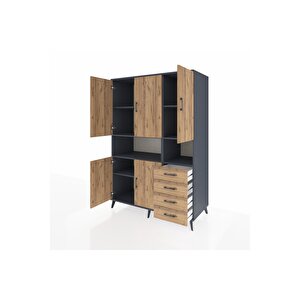 Kronos Dolap 7 Raflı 4 Çekmeceli 5 Kapaklı 132x59x195 Antrasit-çam/çam