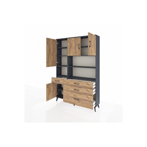 Arges Gardrop 9 Raflı 4 Çekmeceli 4 Kapaklı 132x30x195 Antrasit-çam