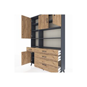 Arges Gardrop 9 Raflı 4 Çekmeceli 4 Kapaklı 132x30x195 Antrasit-çam