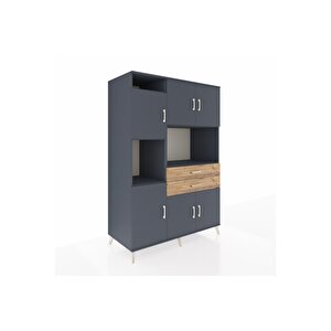 Kronos Dolap 8 Raflı 2 Çekmeceli 6 Kapaklı 132x59x195 Antrasit-antrasit/çam