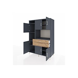 Kronos Dolap 8 Raflı 2 Çekmeceli 6 Kapaklı 132x59x195 Antrasit-antrasit/çam