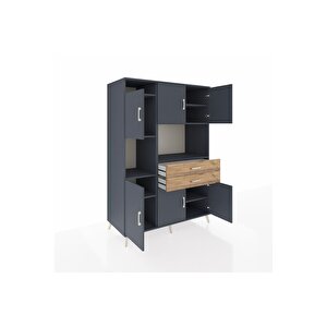 Kronos Dolap 8 Raflı 2 Çekmeceli 6 Kapaklı 132x59x195 Antrasit-antrasit/çam