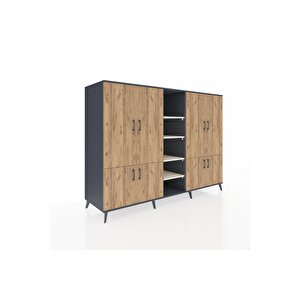 Kronos Dolap 14 Raflı 8 Kapaklı 220x59x163 Antrasit-çam/aytaşı
