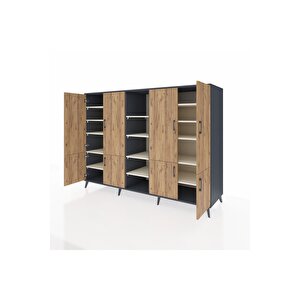 Kronos Dolap 14 Raflı 8 Kapaklı 220x59x163 Antrasit-çam/aytaşı