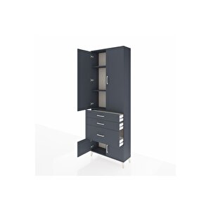 Arges Dolap 3 Raflı 3 Çekmeceli 4 Kapaklı 88x30x243 Antrasit-antrasit