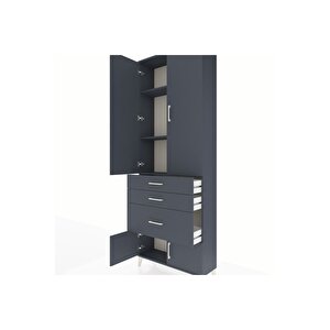Arges Dolap 3 Raflı 3 Çekmeceli 4 Kapaklı 88x30x243 Antrasit-antrasit