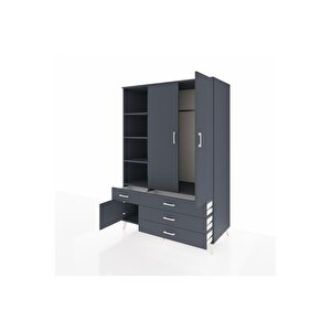 Kronos Dolap 5 Raflı 4 Çekmeceli Tek Askılı 132x59x195 Antrasit-antrasit/antrasit
