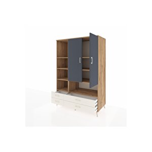 Kronos Dolap 8 Raflı 4 Çekmeceli 2 Kapaklı 132x59x195 Çam-antrasit/aytaşı