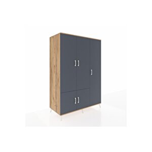 Kronos Dolap 7 Raflı 5 Kapaklı Tek Askılı 132x59x195 Çam-antrasit/antrasit